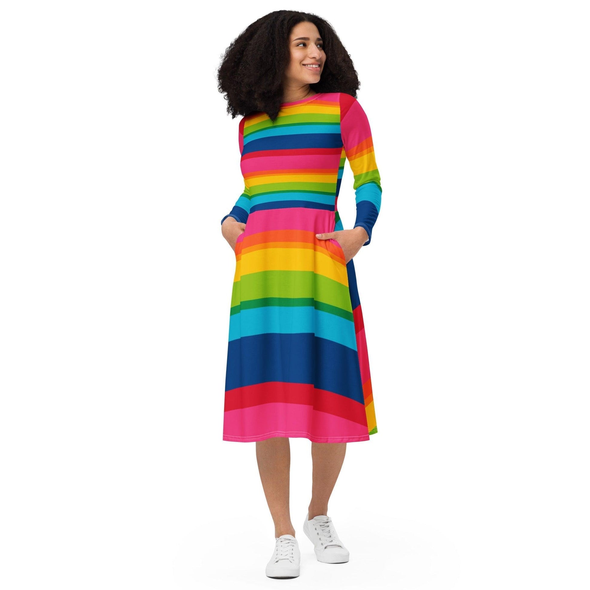 Midi Dress - ELLIE rainbow stripe - Classic Flower Print