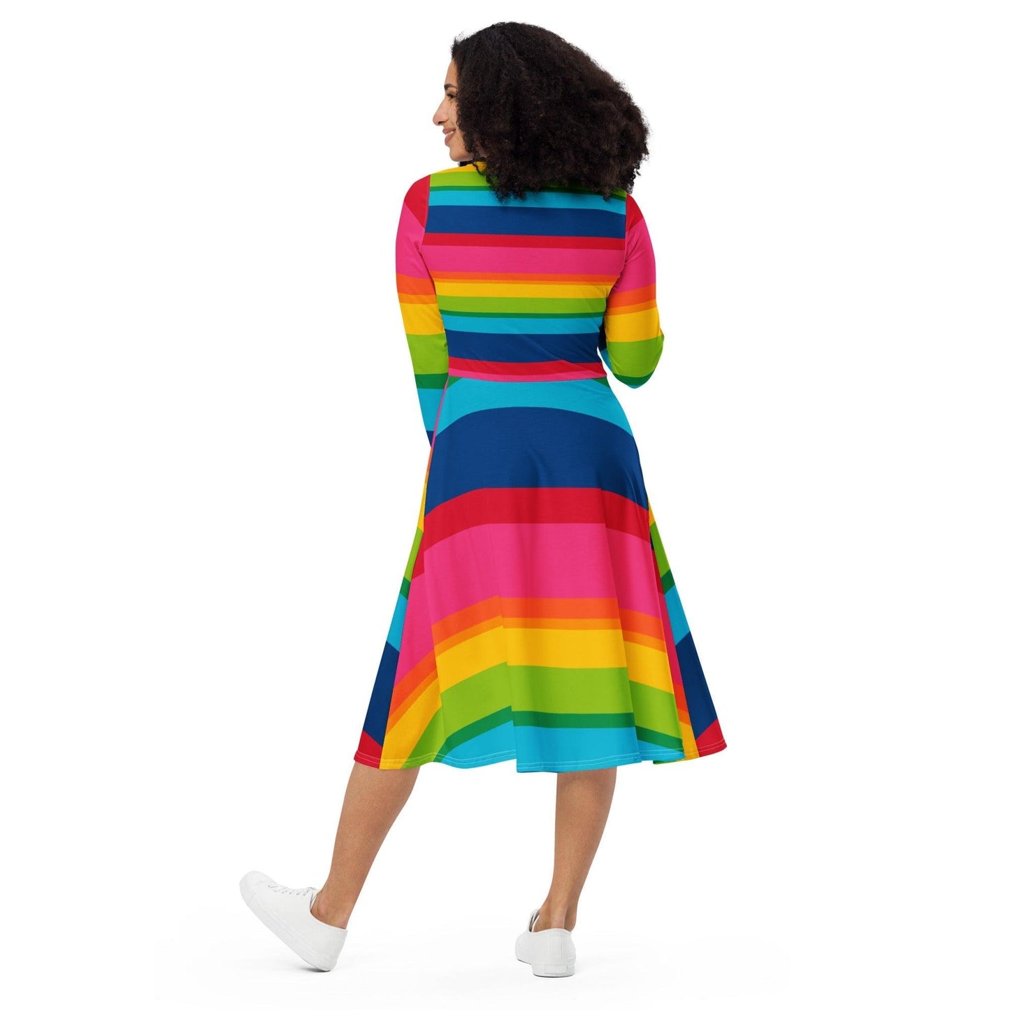Midi Dress - ELLIE rainbow stripe - Classic Flower Print
