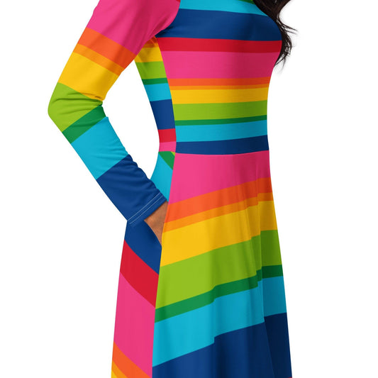 Midi Dress - ELLIE rainbow stripe - Classic Flower Print