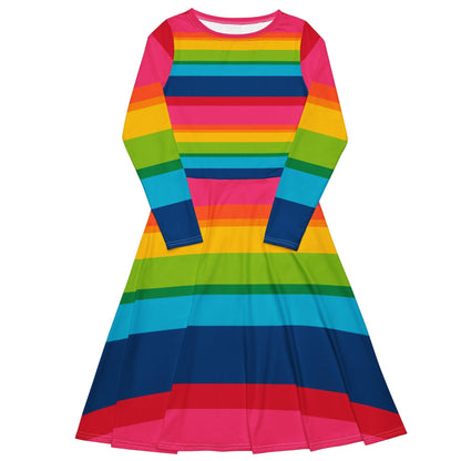 Midi Dress - ELLIE rainbow stripe - Classic Flower Print