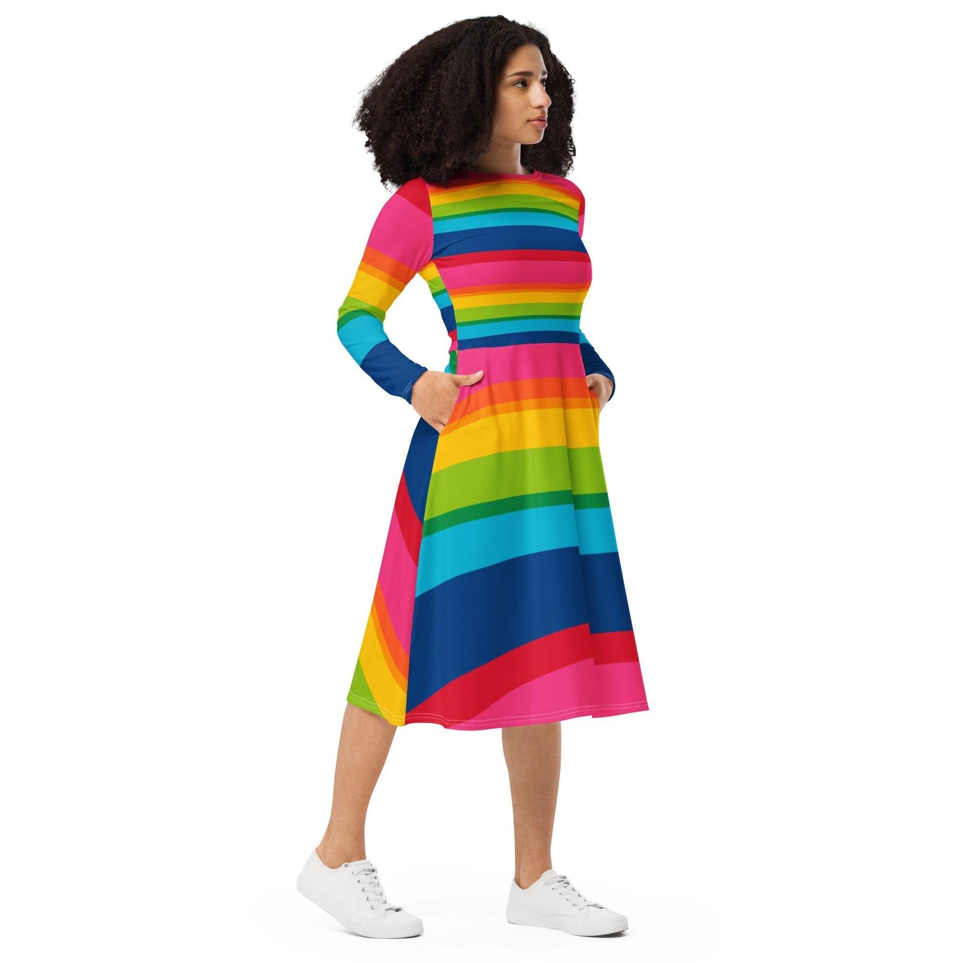 Midi Dress - ELLIE rainbow stripe - Classic Flower Print