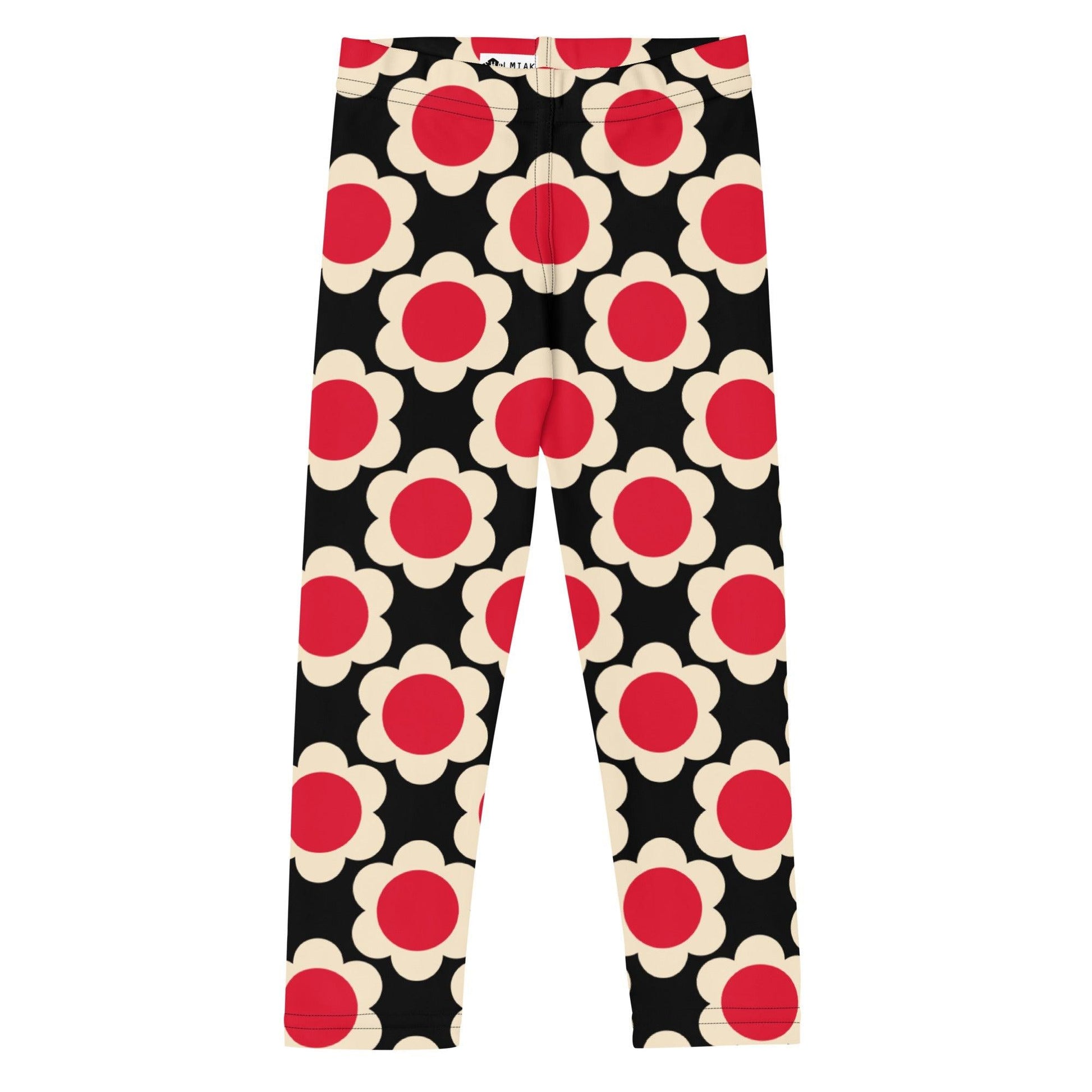 Kids' Leggings -2- ELLIE red black - Classic Flower Print