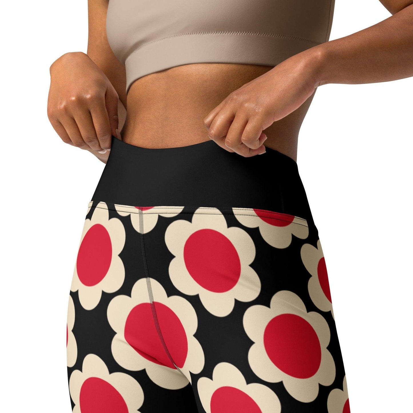 Yoga Leggings -2- ELLIE red black - Classic Flower Print