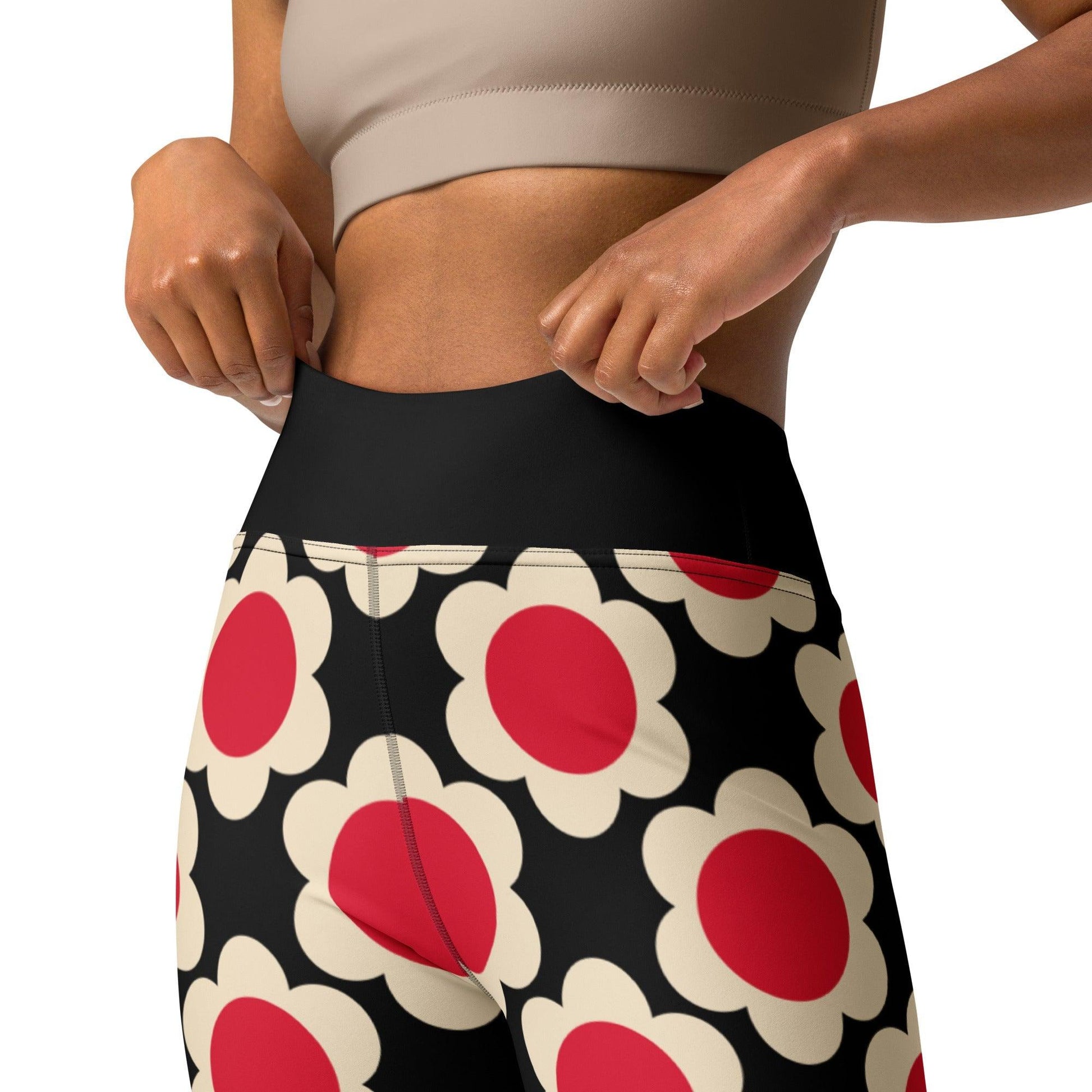 Yoga Leggings -2- ELLIE red black - Classic Flower Print