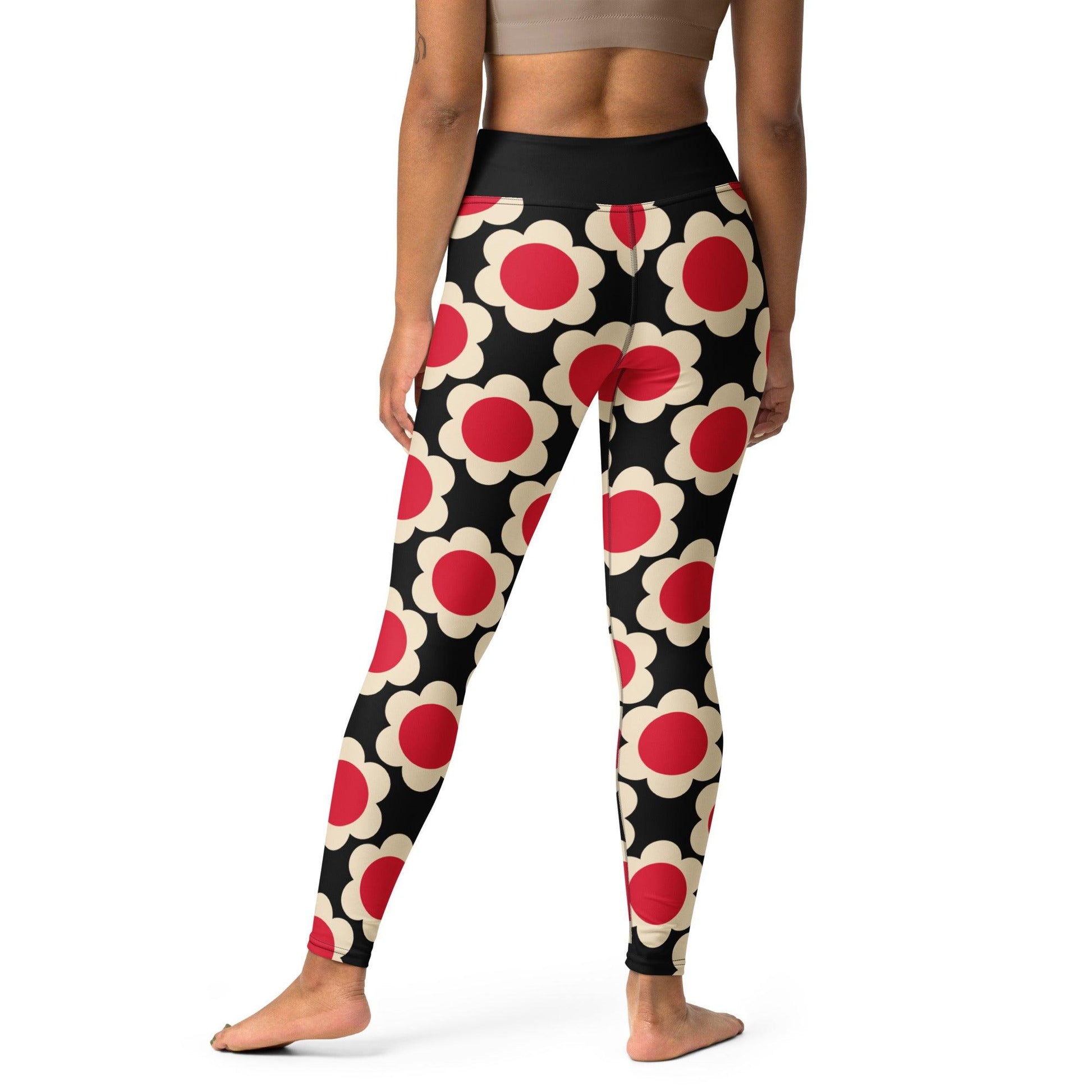 Yoga Leggings -2- ELLIE red black - Classic Flower Print
