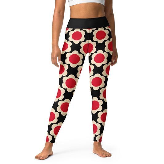 Yoga Leggings -2- ELLIE red black - Classic Flower Print