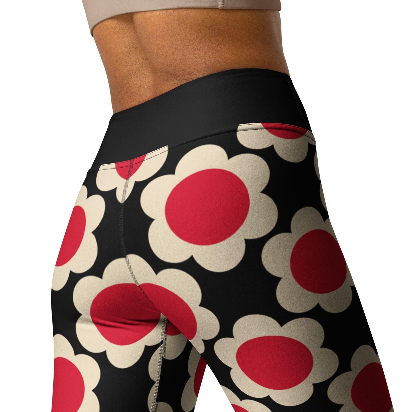 Yoga Leggings -2- ELLIE red black - Classic Flower Print