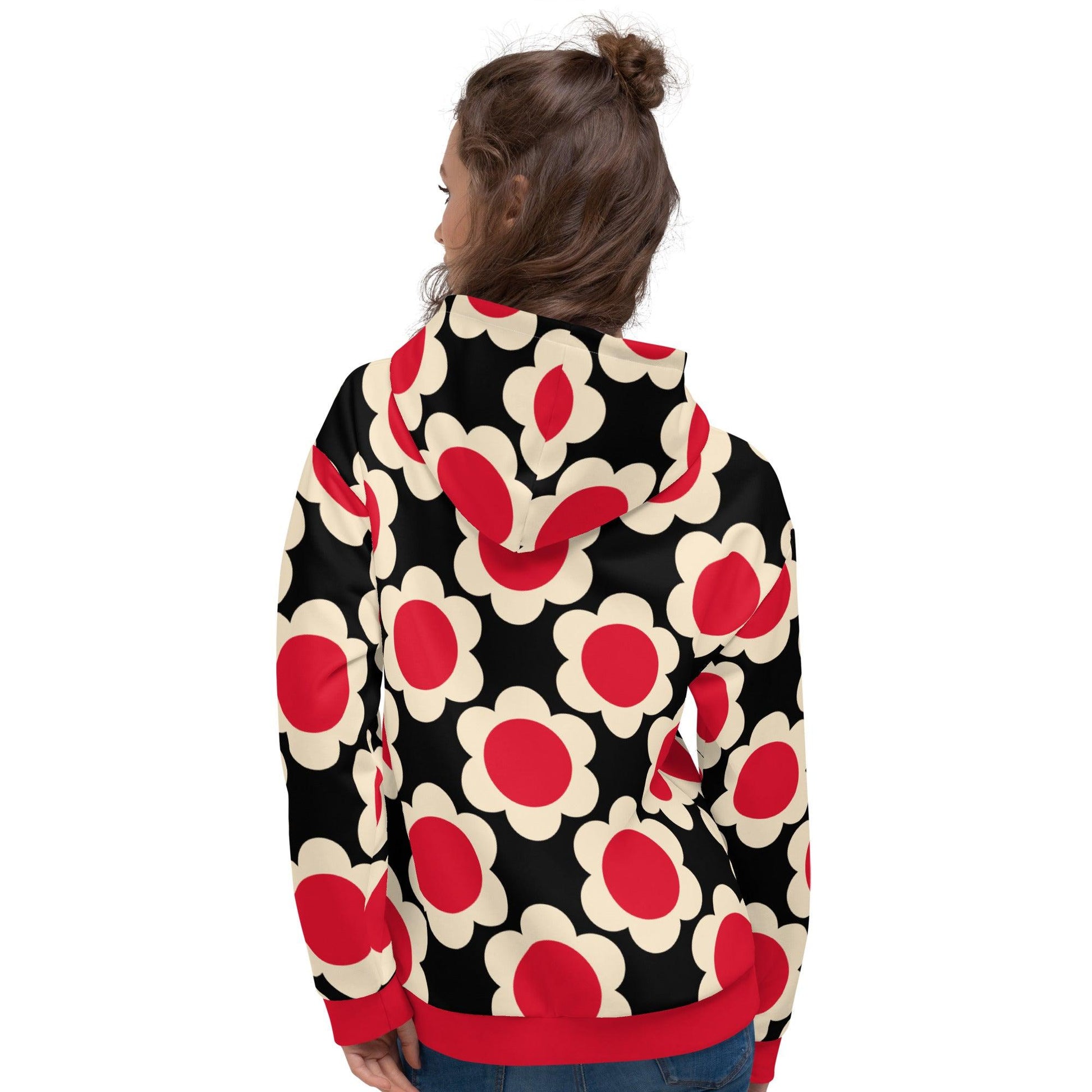 Hoodie - ELLIE red black - Classic Flower Print