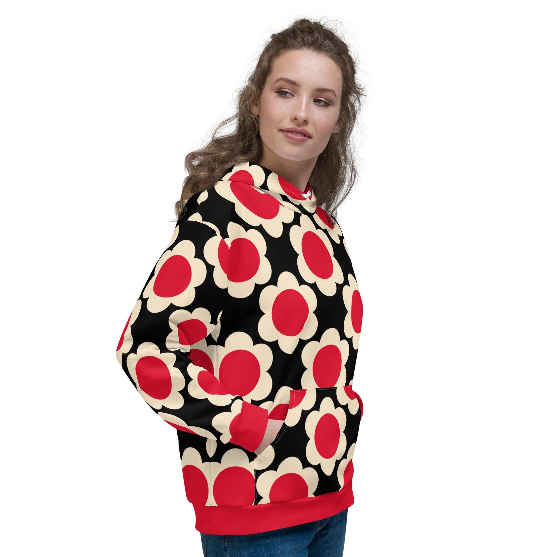 Hoodie - ELLIE red black - Classic Flower Print
