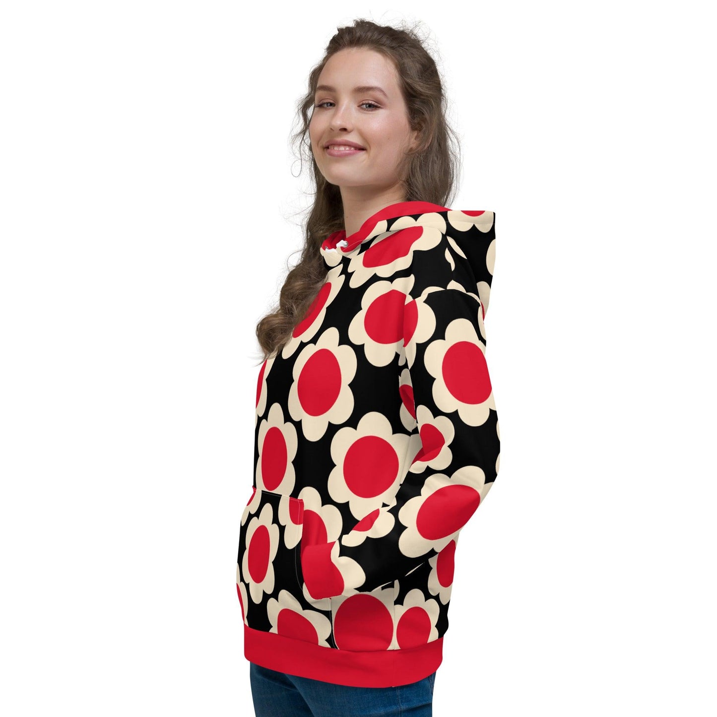 Hoodie - ELLIE red black - Classic Flower Print