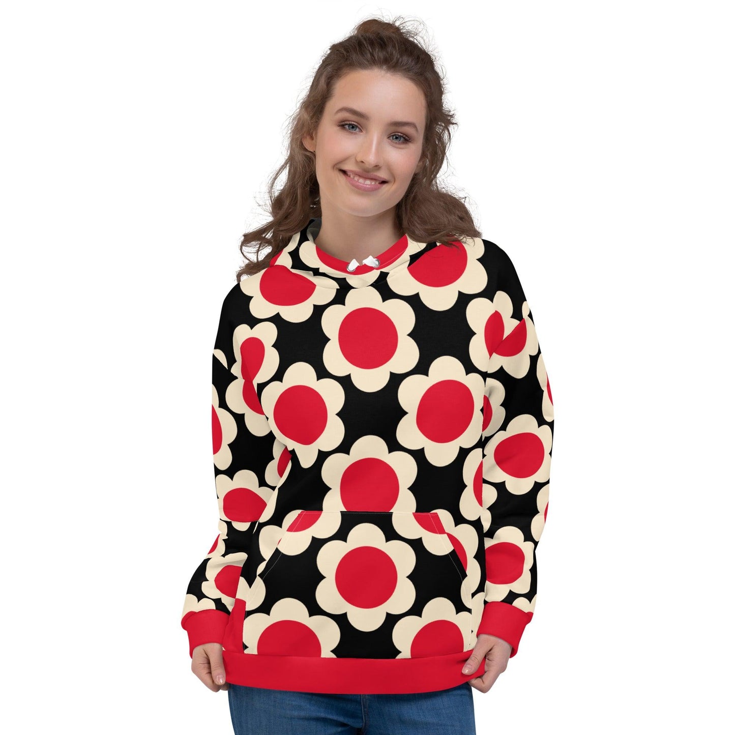 Hoodie - ELLIE red black - Classic Flower Print