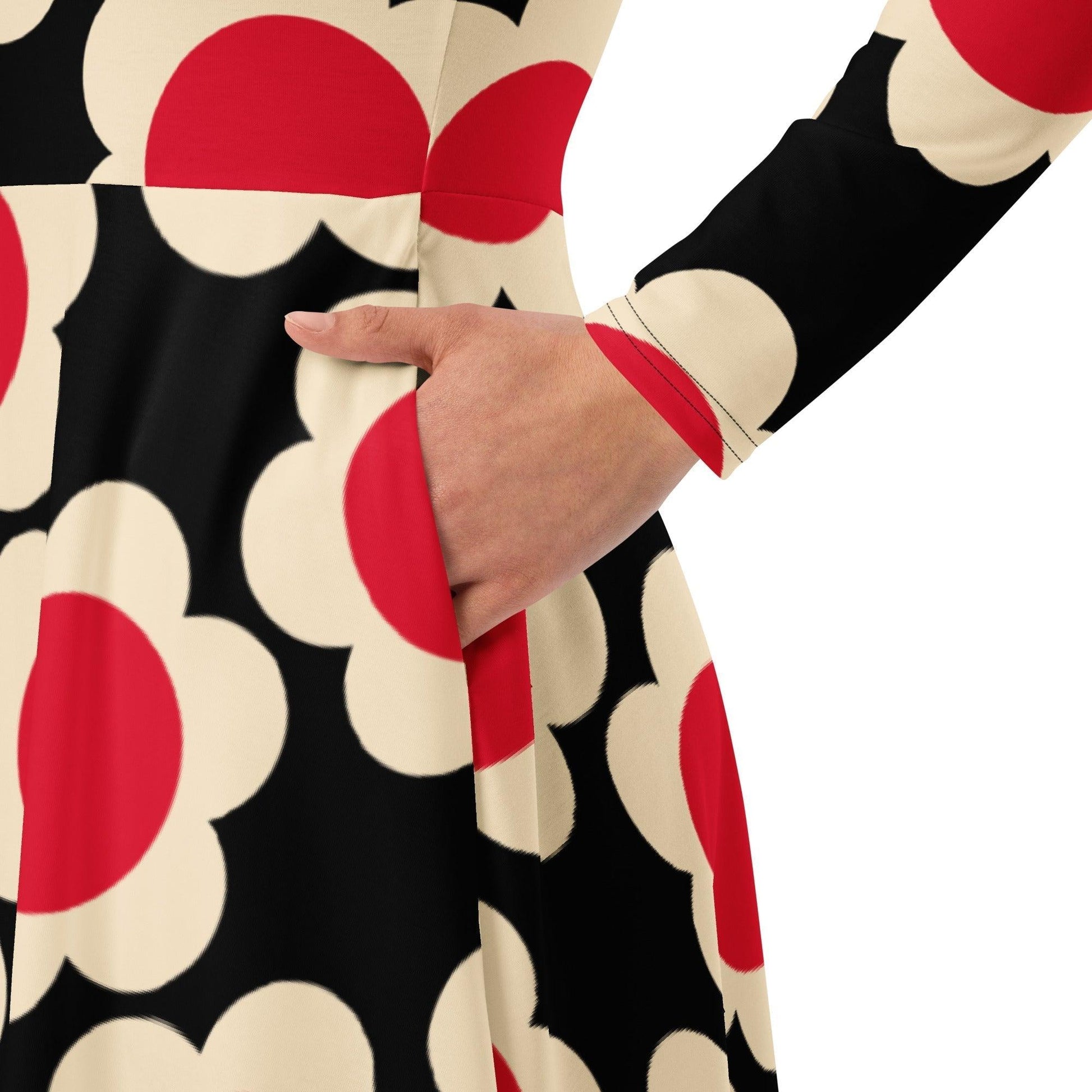 Midi Dress - ELLIE red black - Classic Flower Print