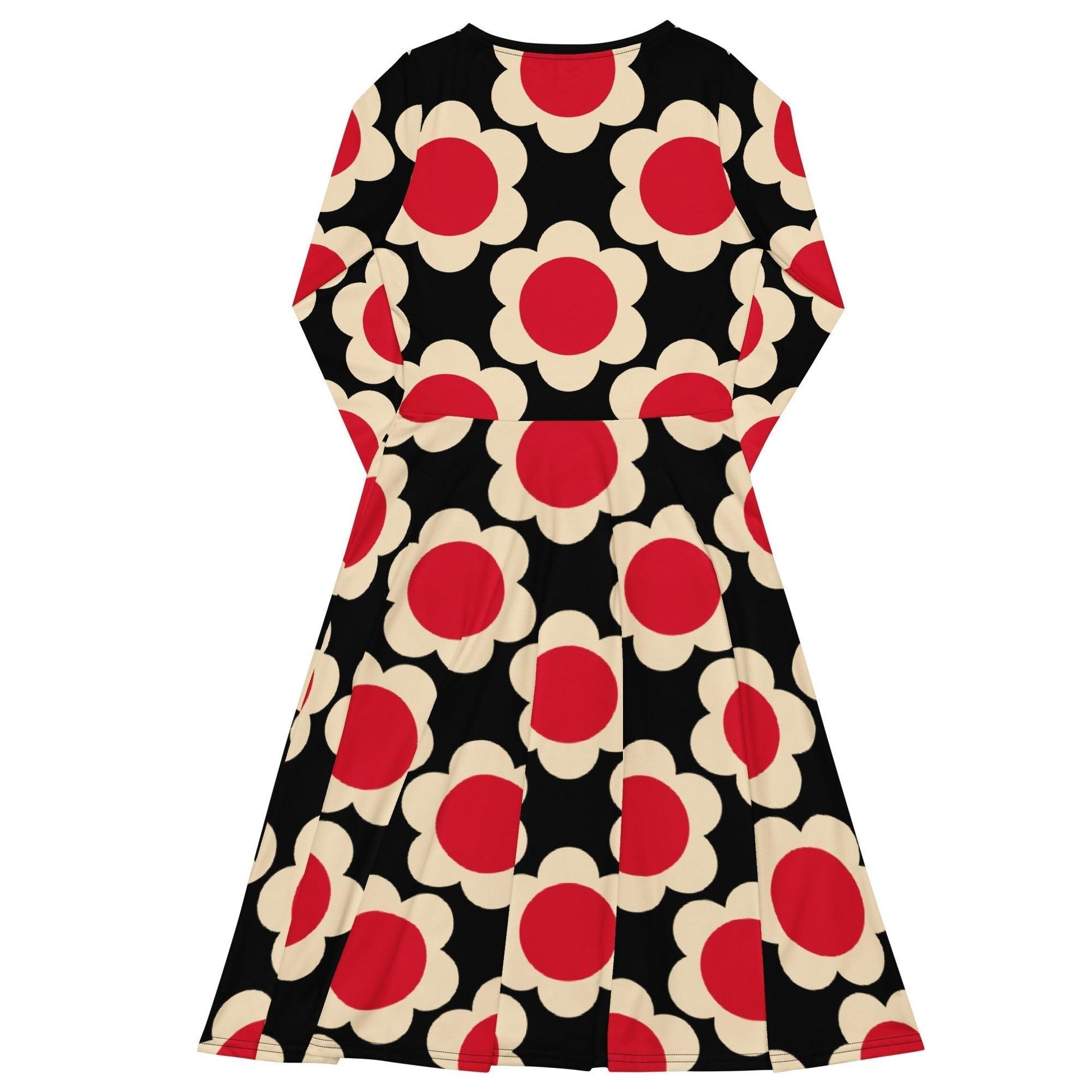 Midi Dress - ELLIE red black - Classic Flower Print