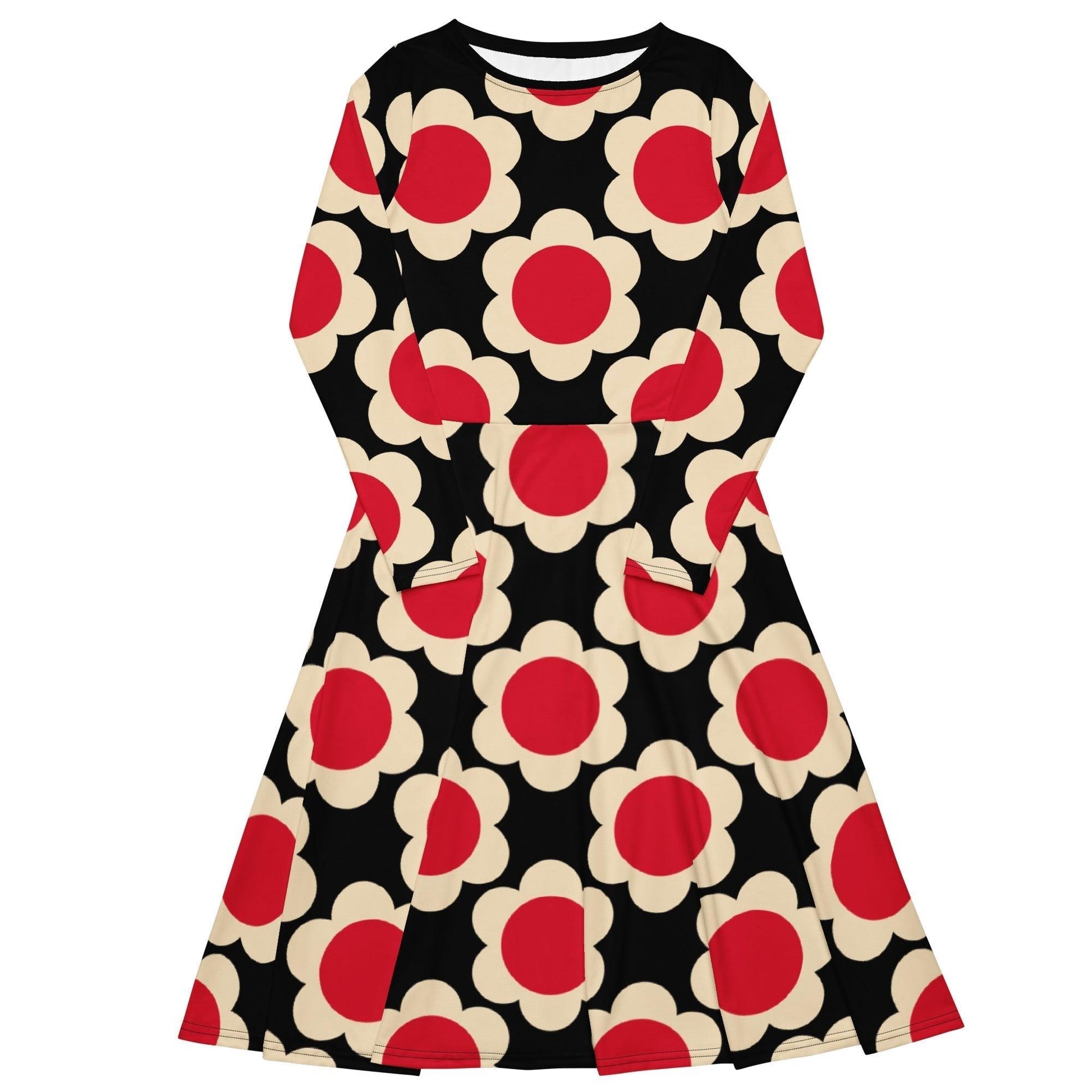 Midi Dress - ELLIE red black - Classic Flower Print