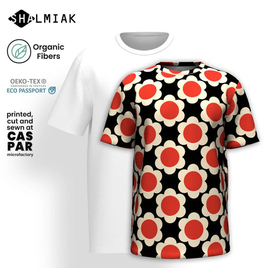 Organic Cotton T-Shirt - ELLIE red black - Classic Flower Print