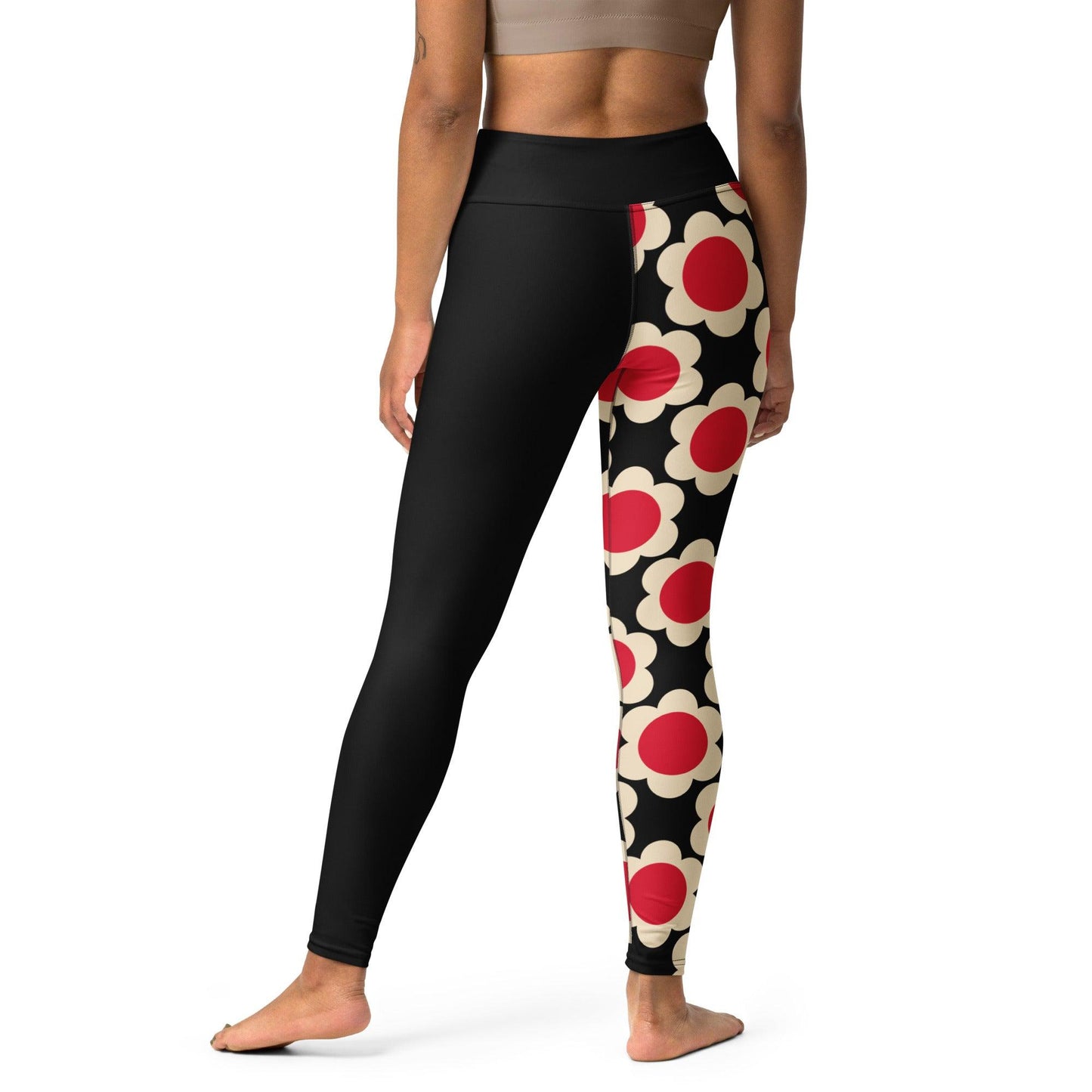 Yoga Leggings - ELLIE red black - Classic Flower Print