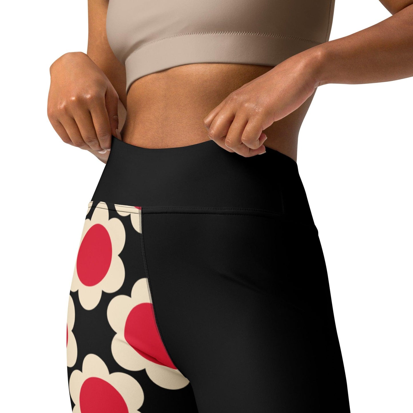 Yoga Leggings - ELLIE red black - Classic Flower Print