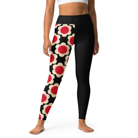 Yoga Leggings - ELLIE red black - Classic Flower Print