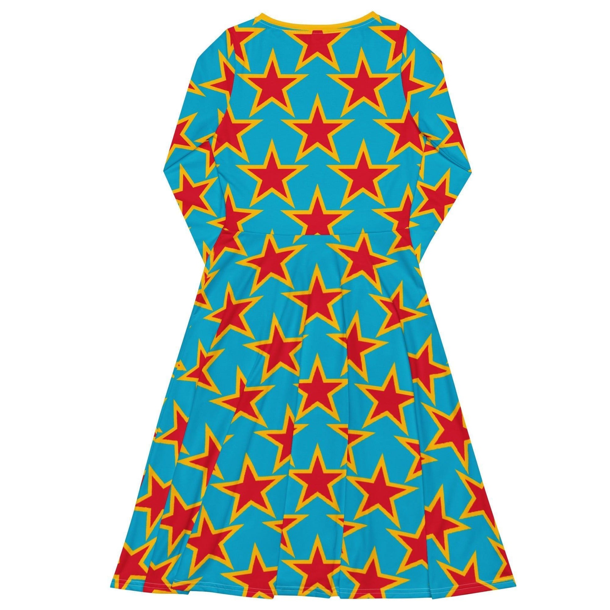Midi dress - ELLIE STAR turquoise - Classic stars print