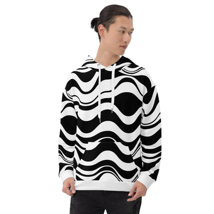 Hoodie - ENERGY WAVES black - Wavy stripe print 6XL