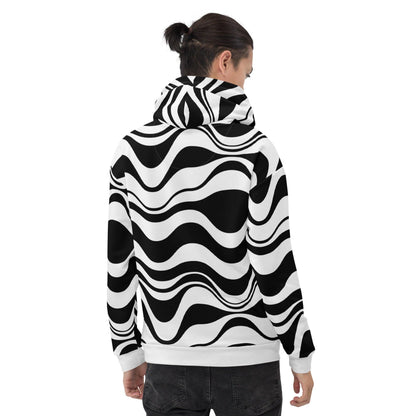 Hoodie - ENERGY WAVES black - Wavy stripe print