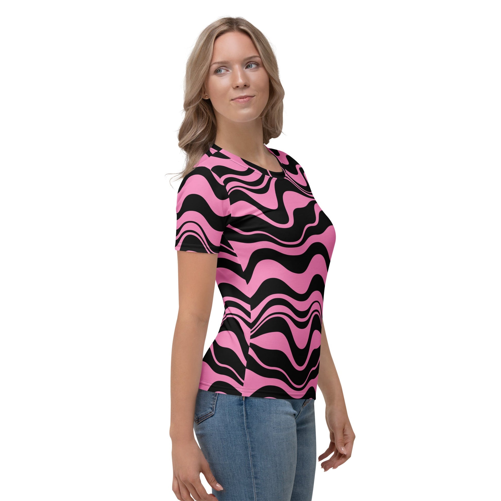 Woman's T-Shirt - ENERGY WAVES pink black