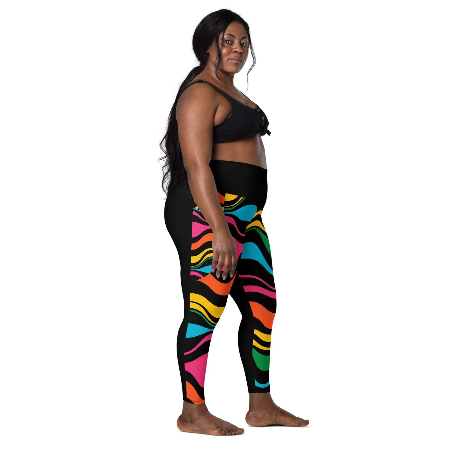 Leggings With Pockets - ENERGY WAVES rainbow black