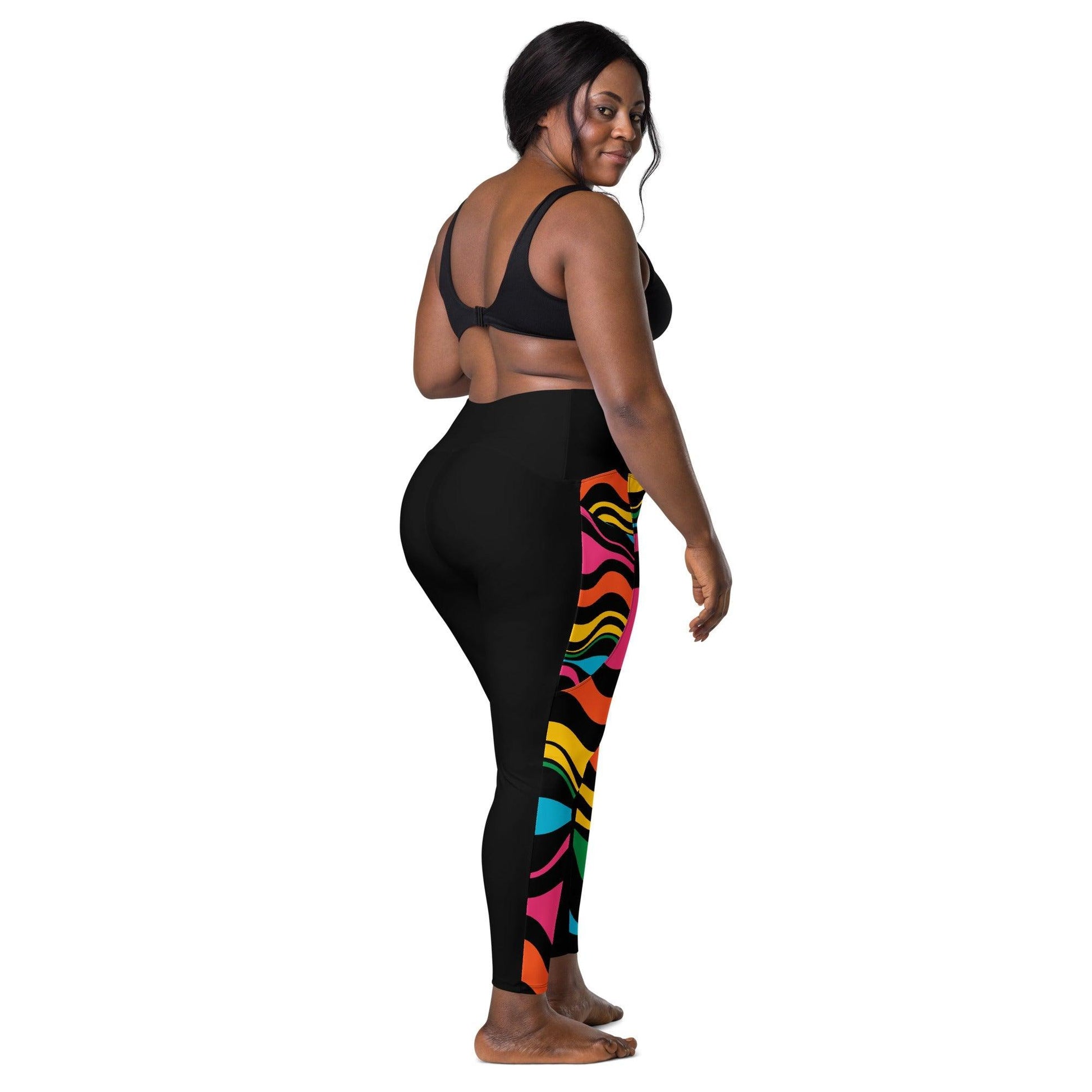 Leggings With Pockets - ENERGY WAVES rainbow black