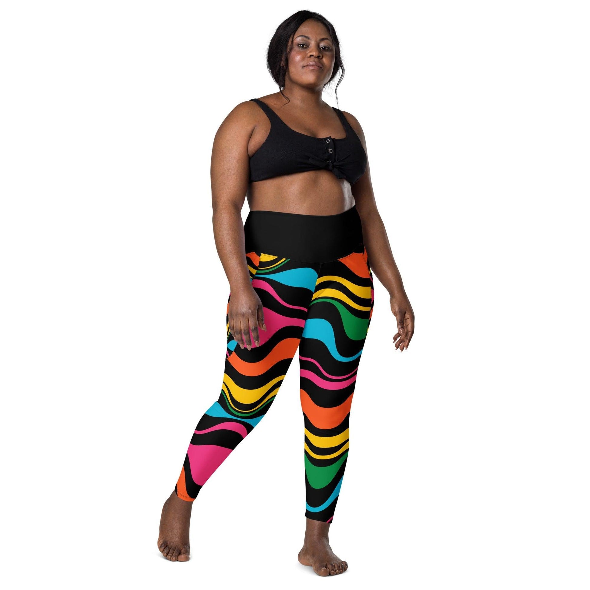 Leggings With Pockets - ENERGY WAVES rainbow black