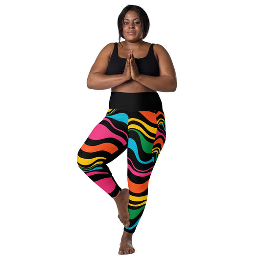 Leggings With Pockets - ENERGY WAVES rainbow black