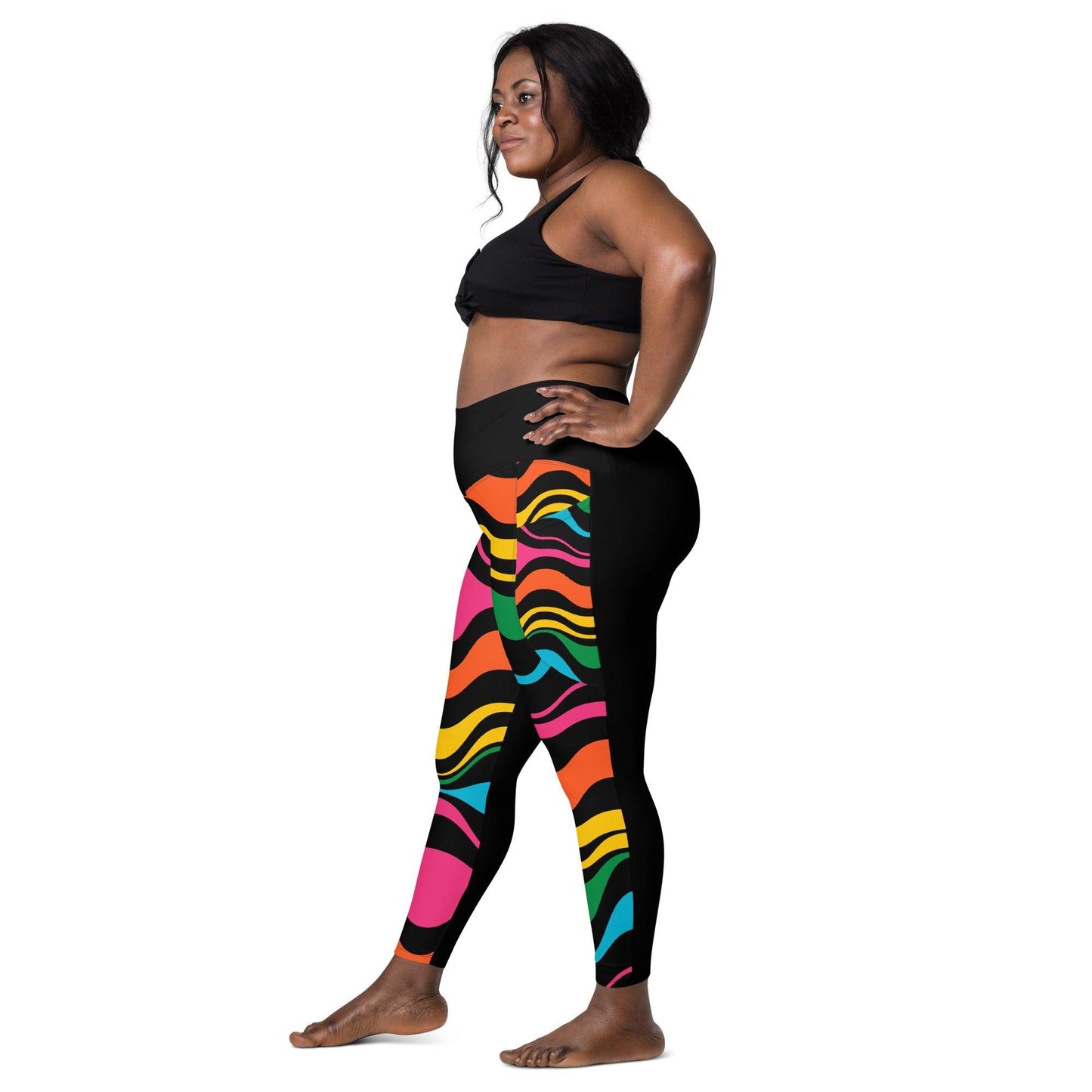 Leggings With Pockets - ENERGY WAVES rainbow black