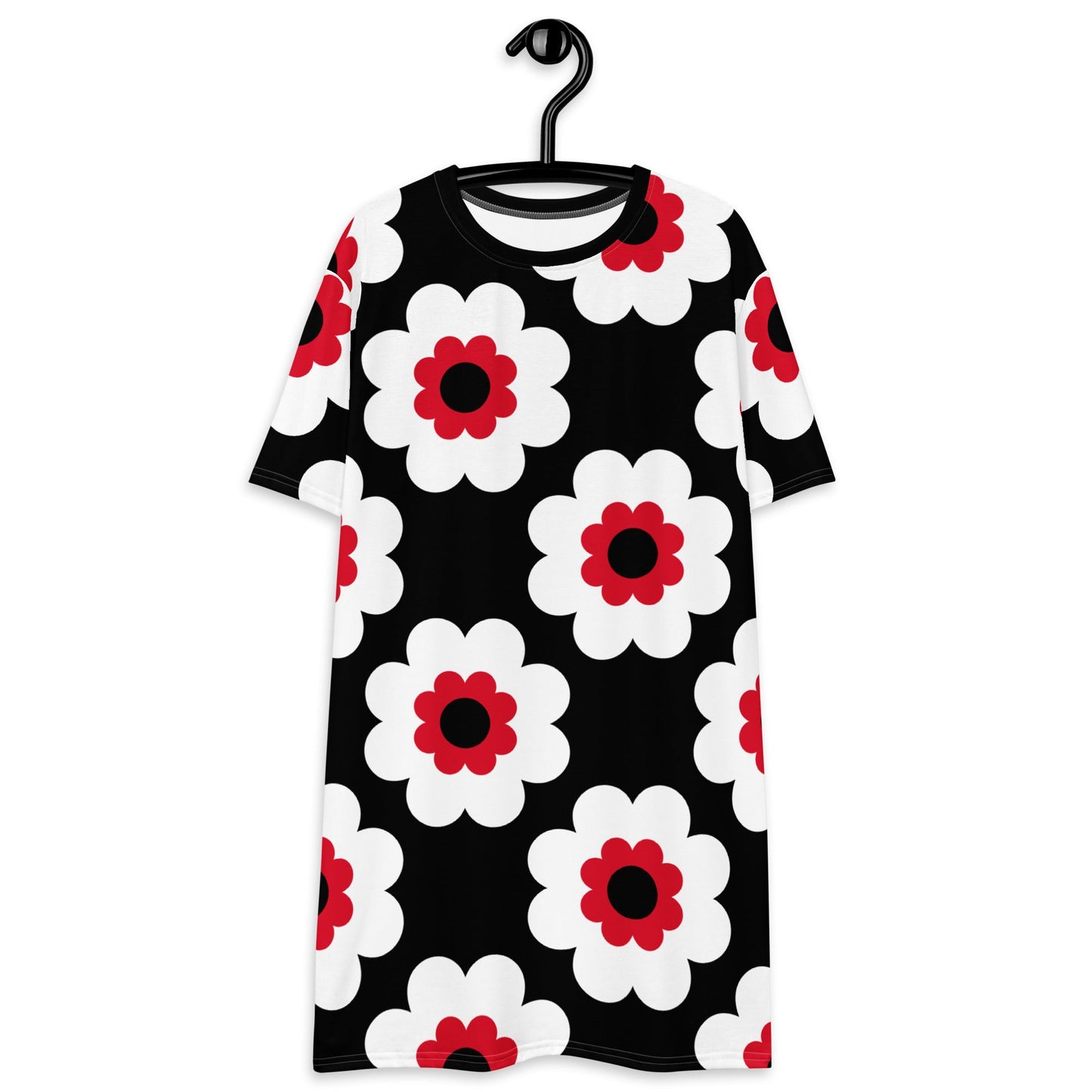 T-Shirt Dress - FANCY BLOOM red black