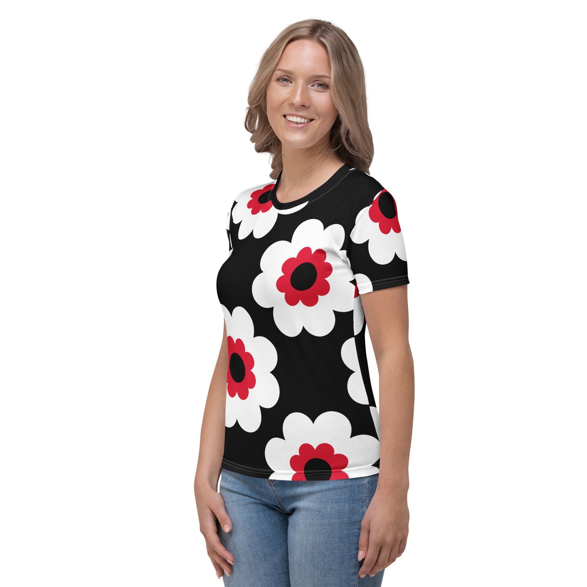 Woman's T-Shirt - FANCY BLOOM red black