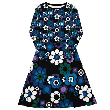 Midi Dress - FLOW-POW blue - Funky Flower Power Print