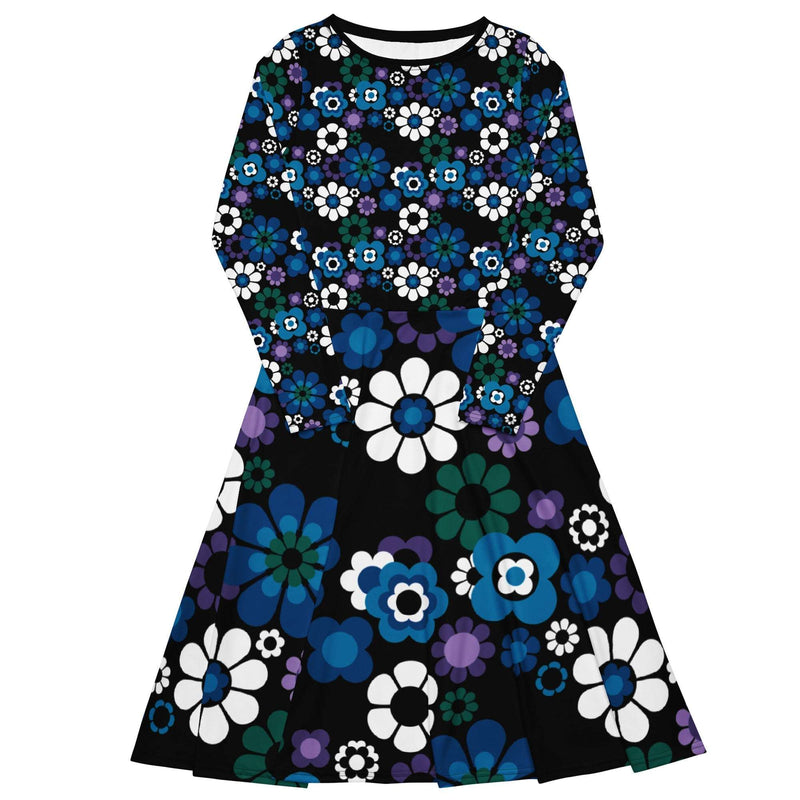 Midi Dress - FLOW-POW blue - Funky Flower Power Print