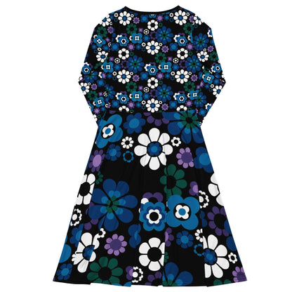 Midi Dress - FLOW-POW blue - Funky Flower Power Print