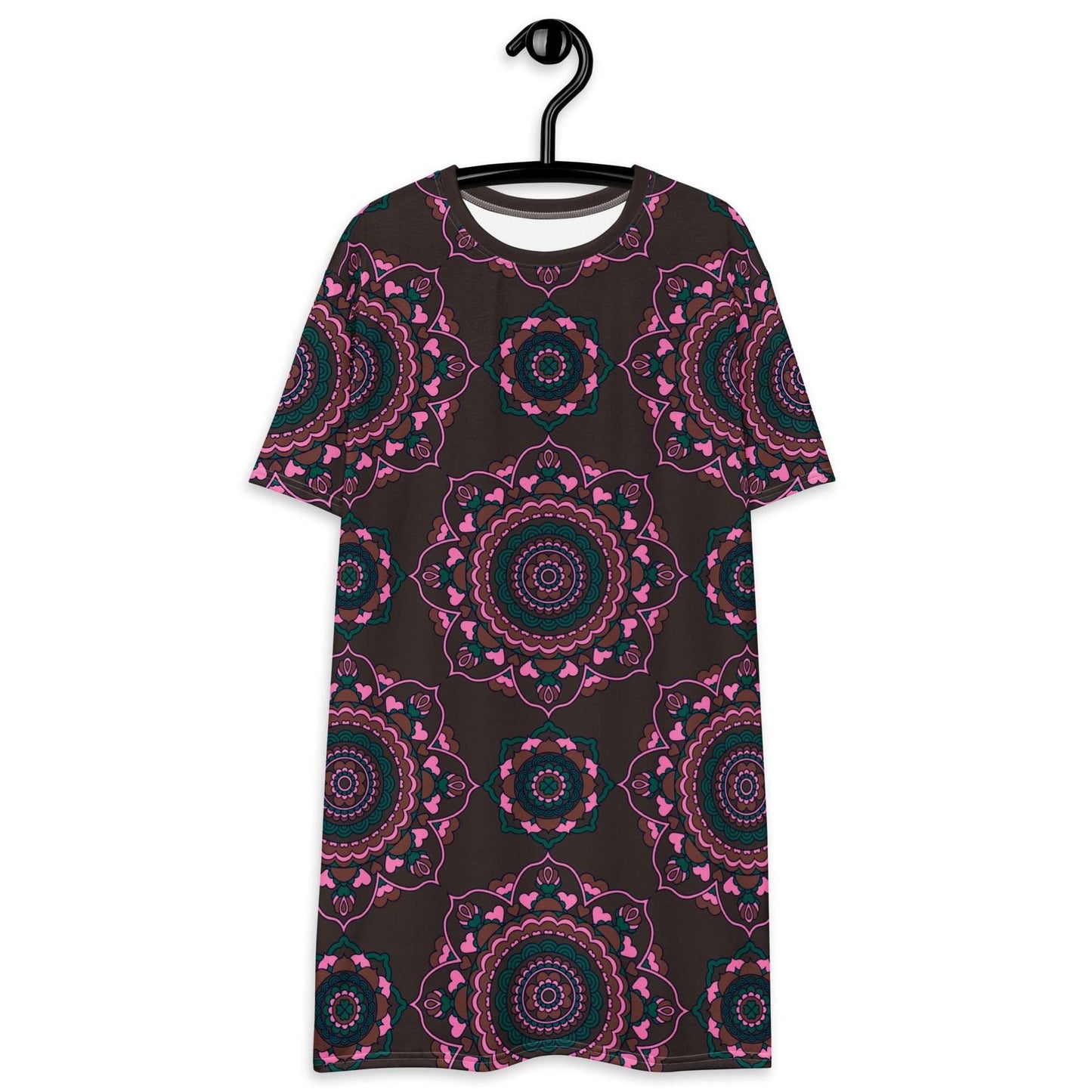 T-shirt dress - FOREVERMORE pink brown - Romantic flower and heart print 6XL