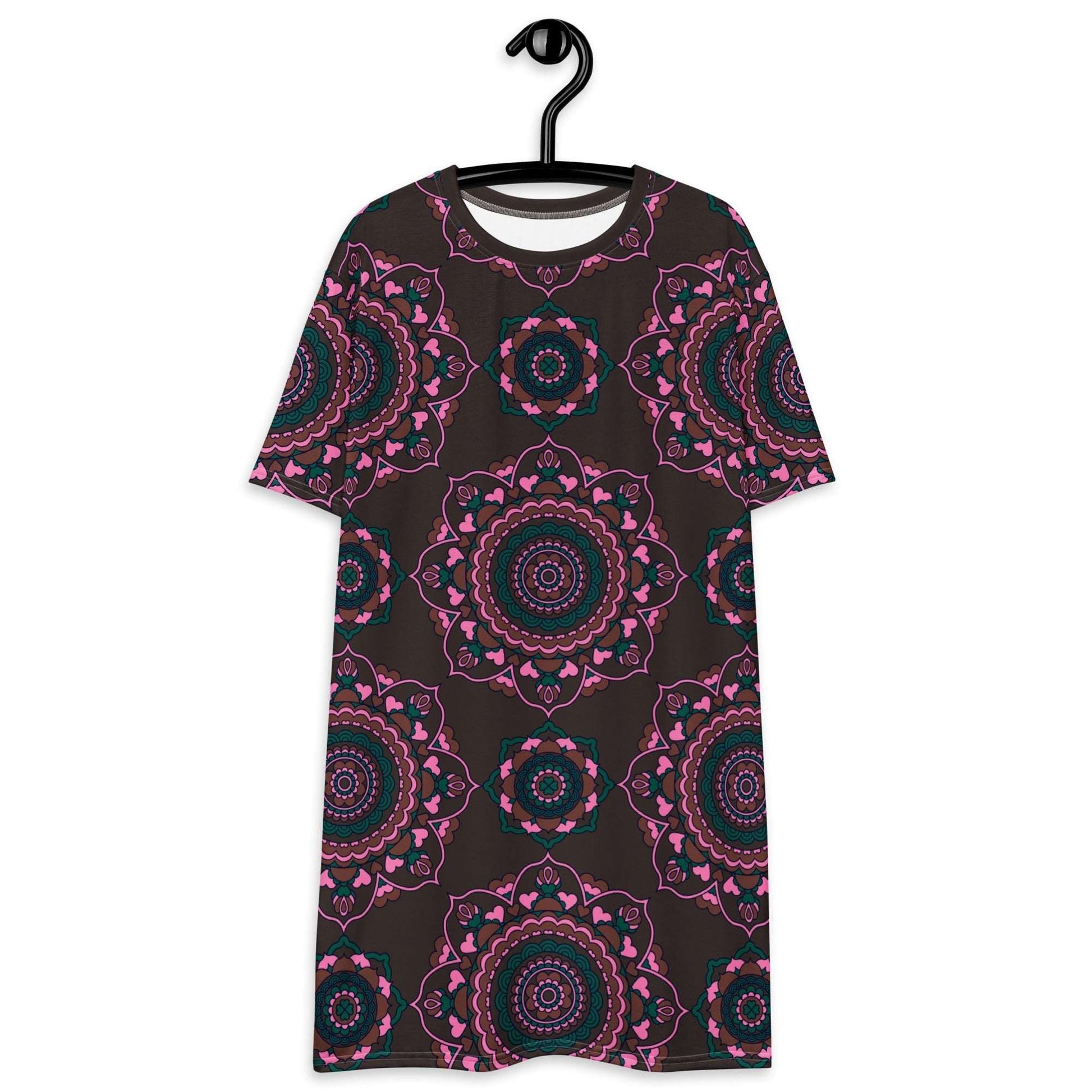 T-shirt dress - FOREVERMORE pink brown - Romantic flower and heart print 6XL