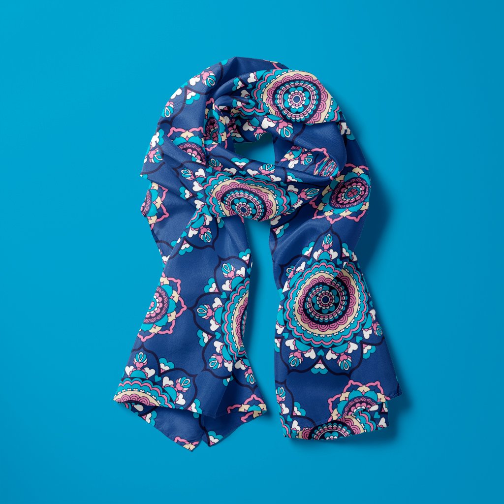 Scarf - FOREVERMORE summer blue - Romantic flower and heart print