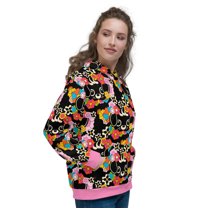 Hoodie - FUNKYPUP black - Cute dogs and flowers print