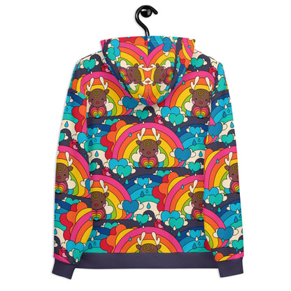 Hoodie - HAPPY RAINDEAR - Reindeer and rainbows print