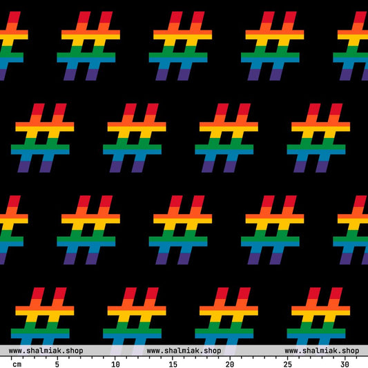 Fabric - #RAINBOW black - Colorful Hashtag Print