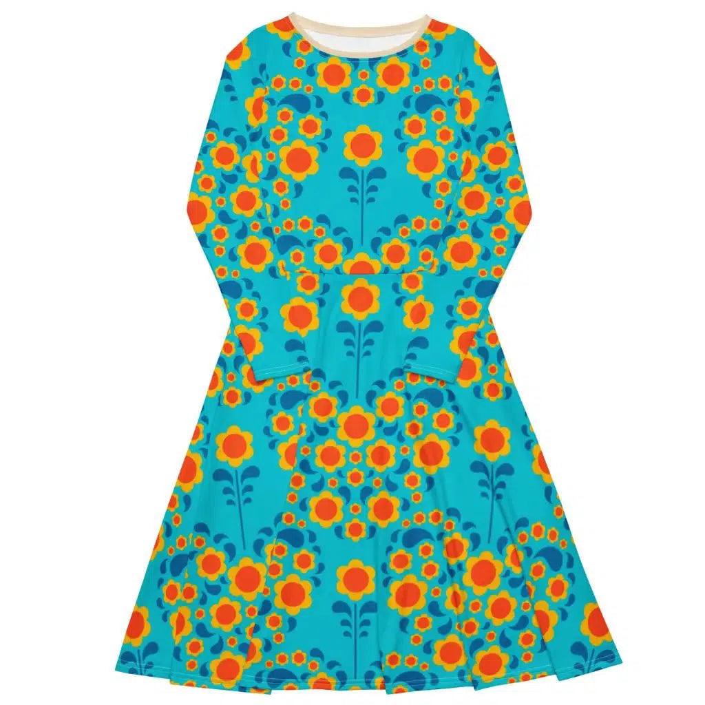 Midi Dress - HEARTBEAT orange blue