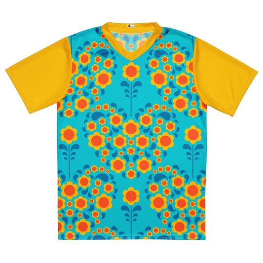Sports Jersey - HEARTBEAT orange blue - Flower hearts print 6XL