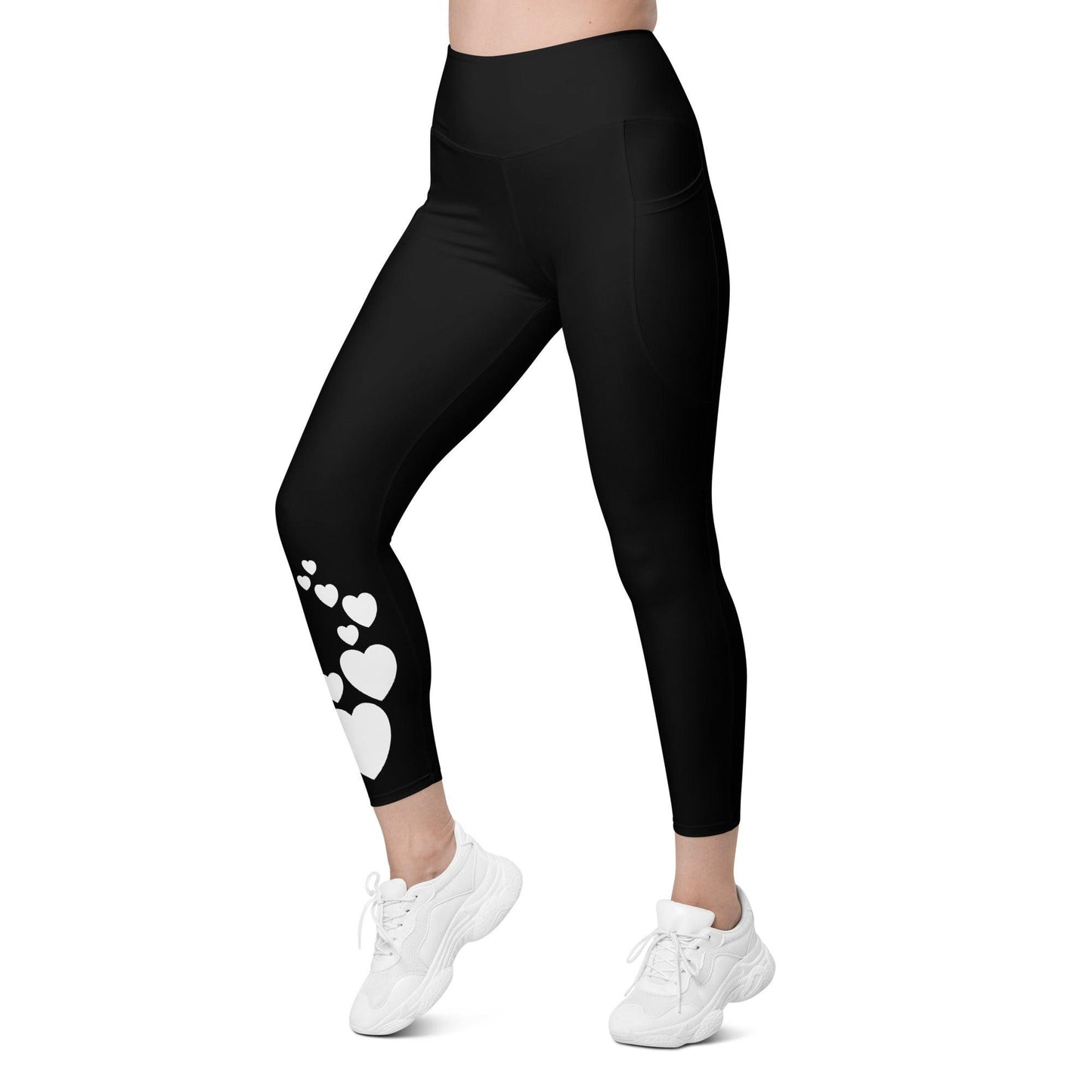 Leggings With Pockets - HEARTS bw