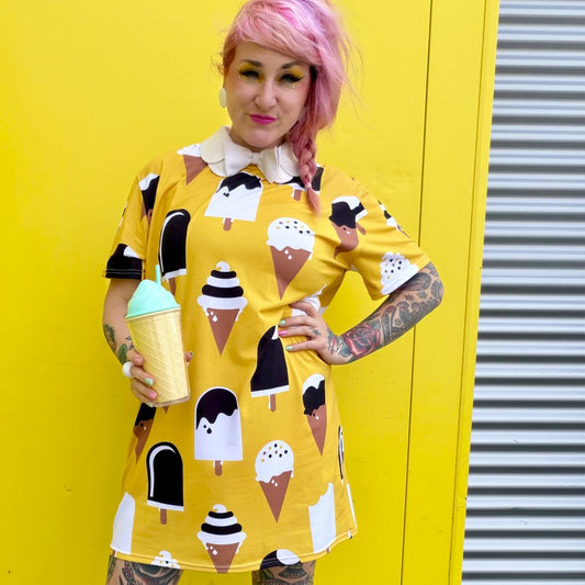T-shirt dress - JÄDE yellow - Happy ice cream print