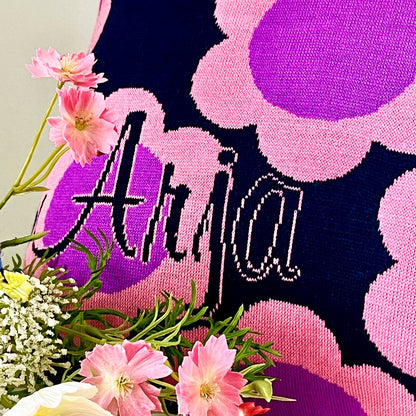 Personalized knitted pillowcase with flowers