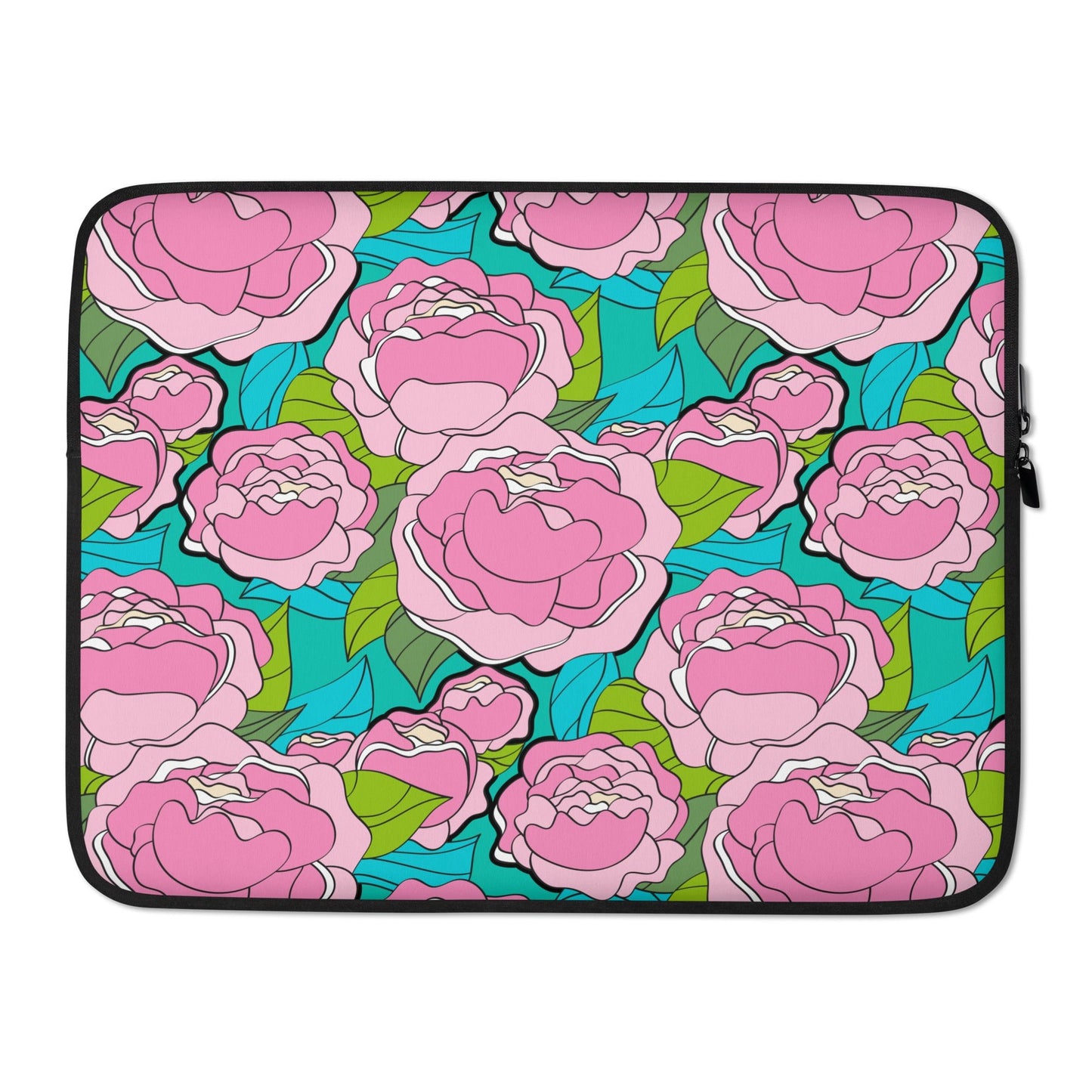 Laptop Sleeve - BE MY ONLY pink turquoise - Bold Pink Peonies Print