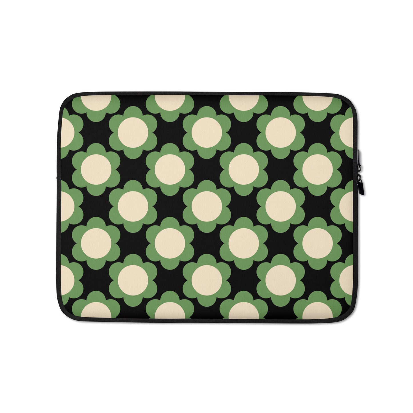 Laptop Sleeve - ELLIE green black - Classic Flower Print
