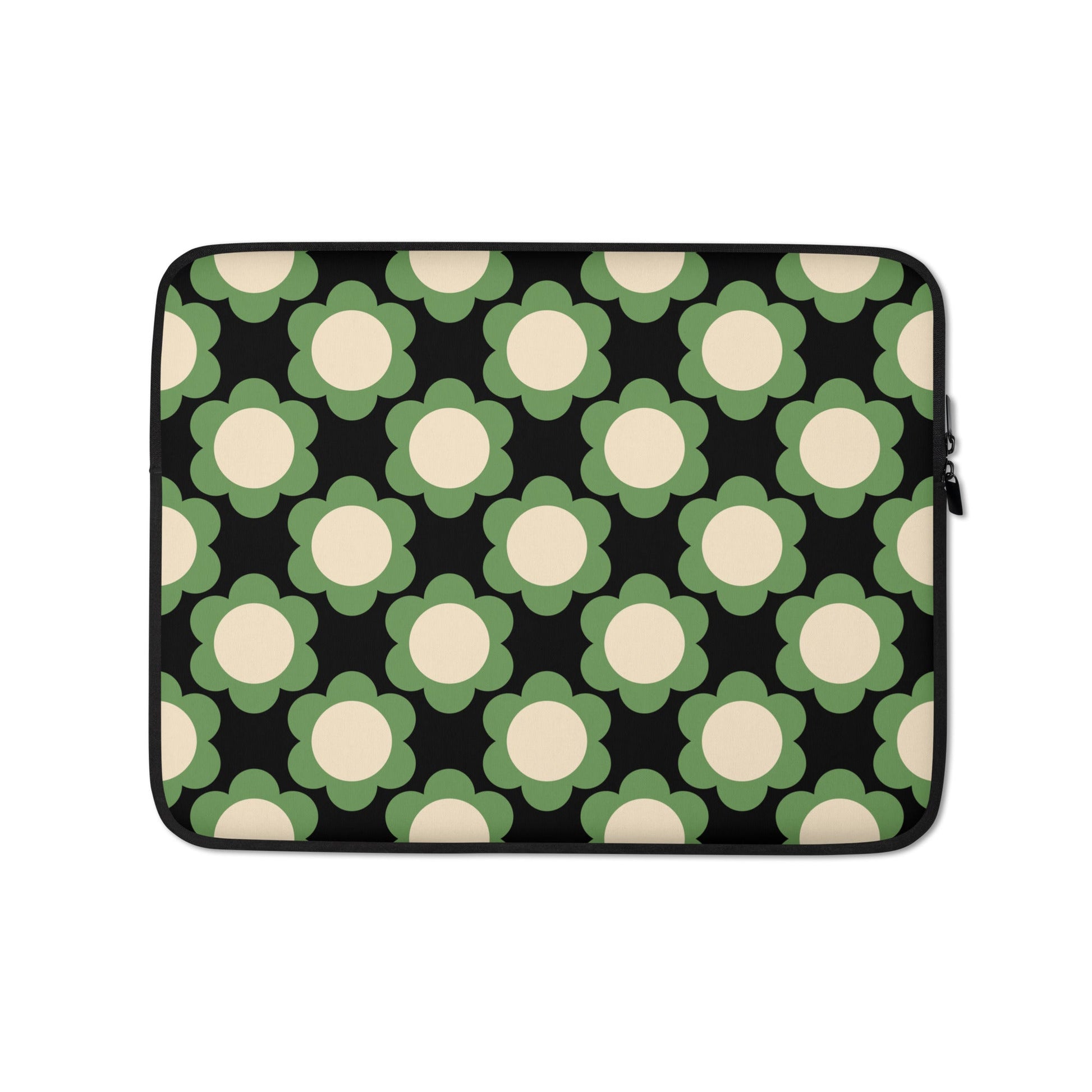 Laptop Sleeve - ELLIE green black - Classic Flower Print